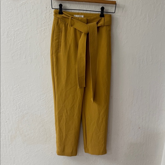 Wilfred Mustard Yellow Crepe Tie Front Zip Double Clasp Closure Ankle Pants 0 - Picture 3 of 8